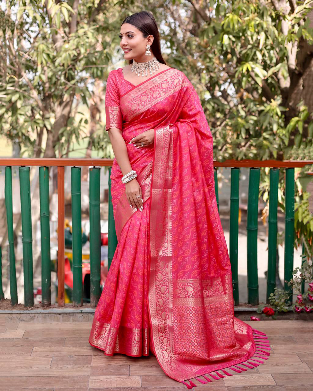 Pink Color Bandhani Design Patola Silk Saree