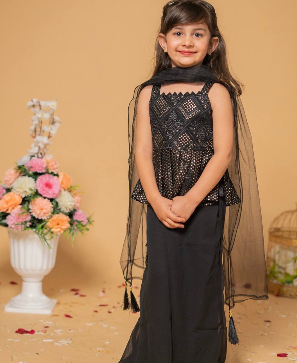 Festive Wear Black Color Girls Palazzo With Top
