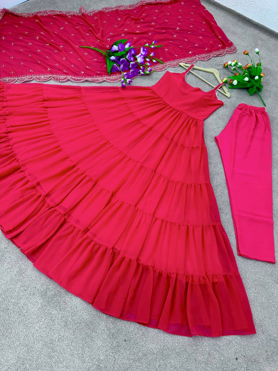 Outstanding Pink Color Ruffle Anarkali Gown