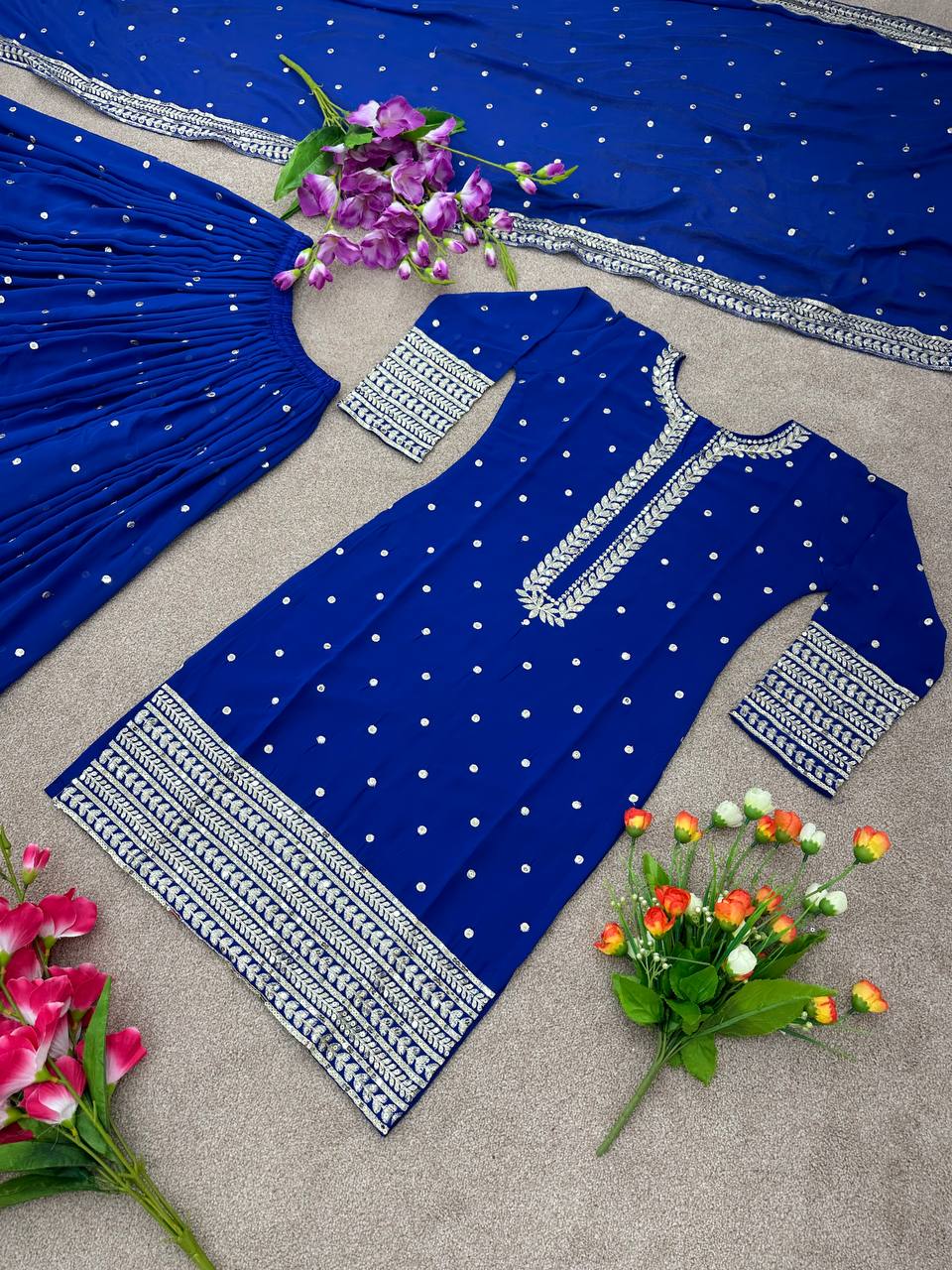 Blue Color Sequence Work Stylish Sharara Suit