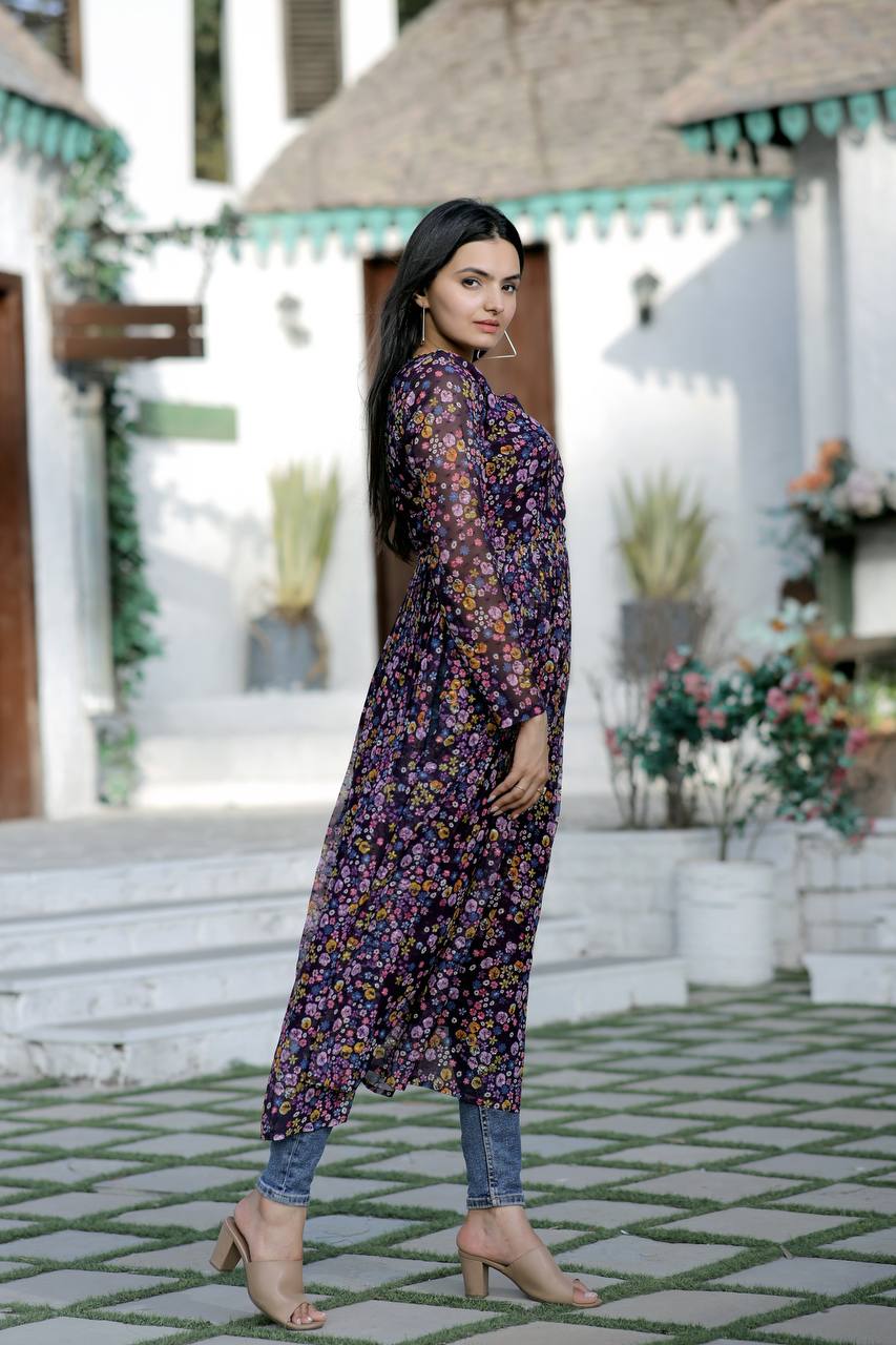 Pretty Wine Color Floral Digital Print Kurti