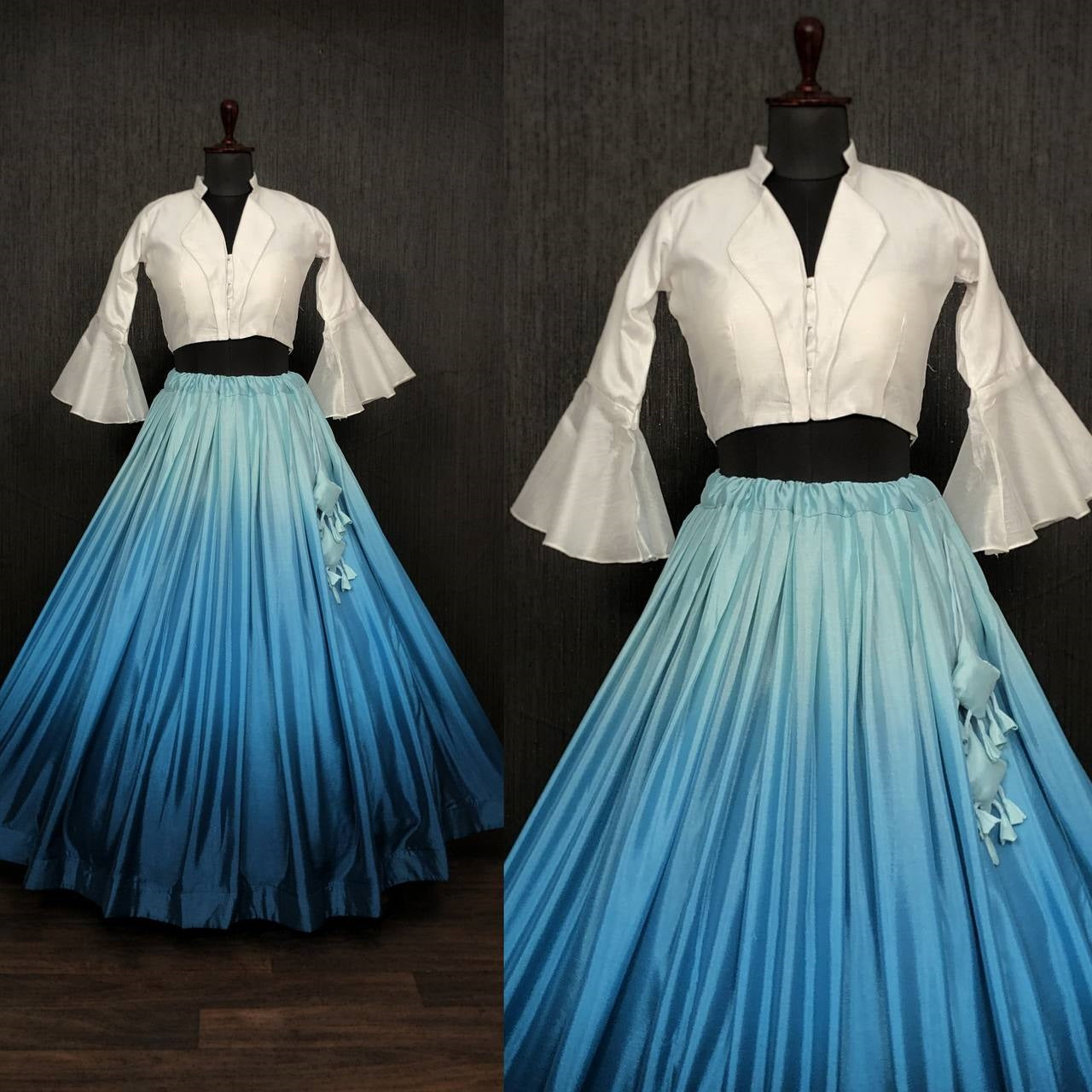 Sky Blue Color Shade Lehenga With Fancy Blouse