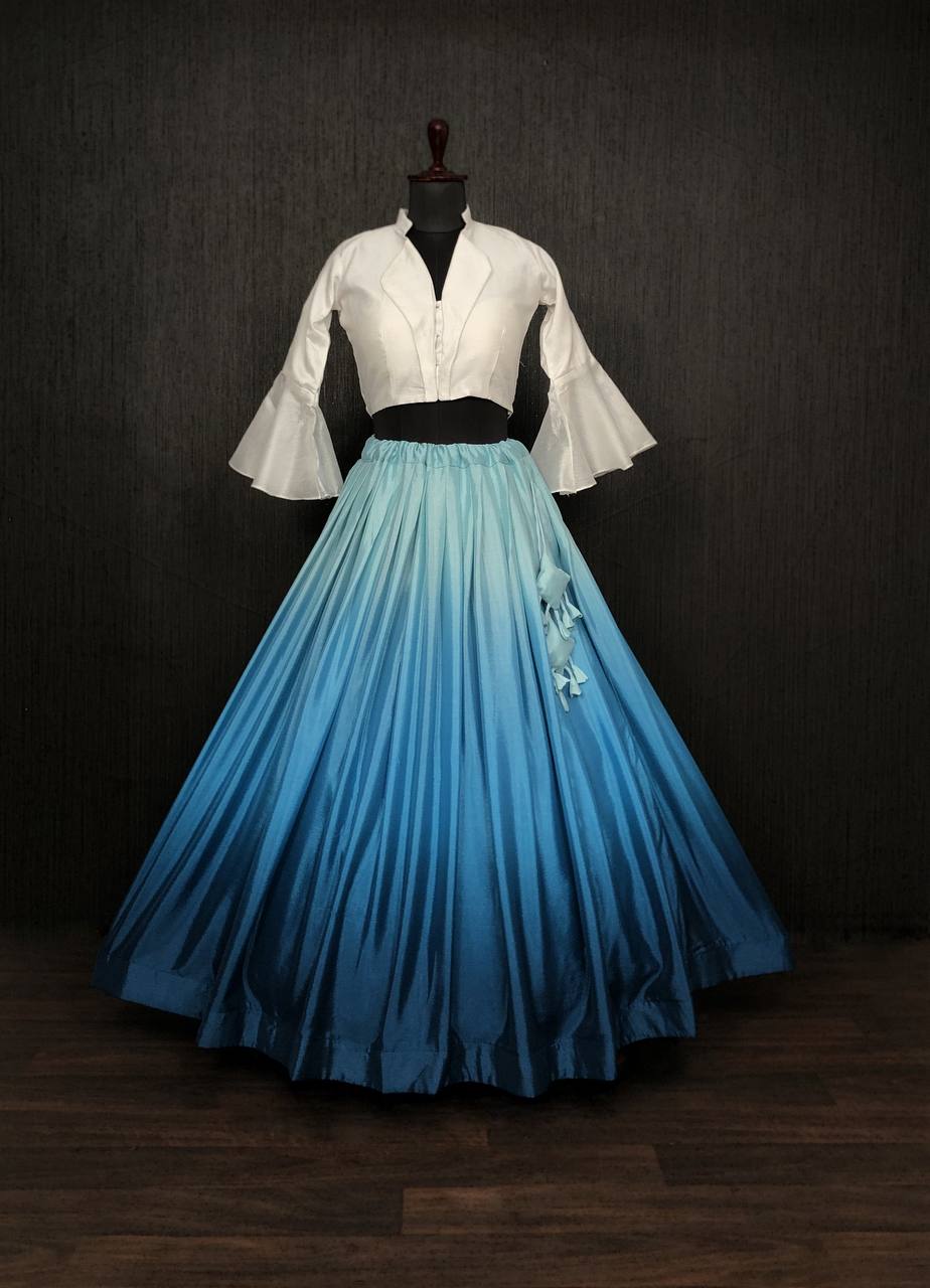 Sky Blue Color Shade Lehenga With Fancy Blouse