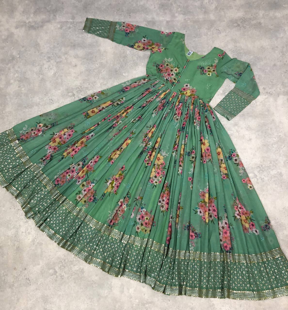 Marvelous Pista Green Color Digital Print Gown