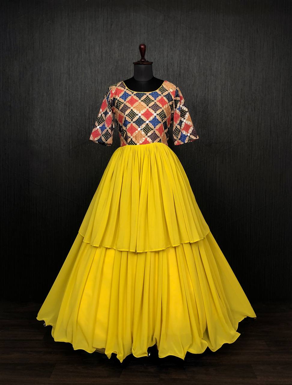 Double Layer Yellow Color Exclusive Gown