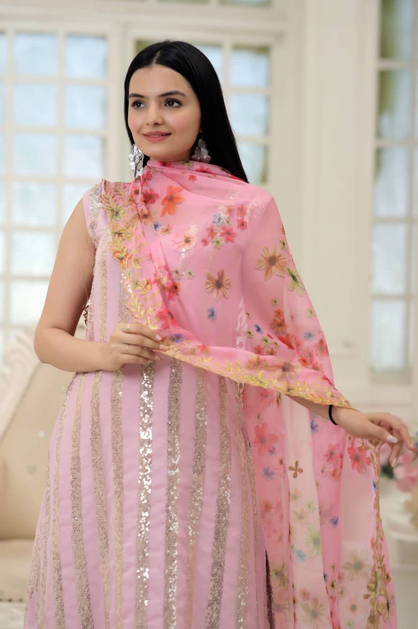 Light Pink Color Sequence Work Decent Sharara Suit