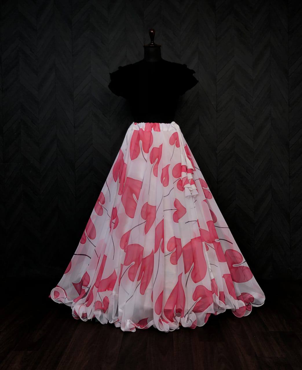 Big Leaf Pink Color Digital Print Crop Top Lehenga