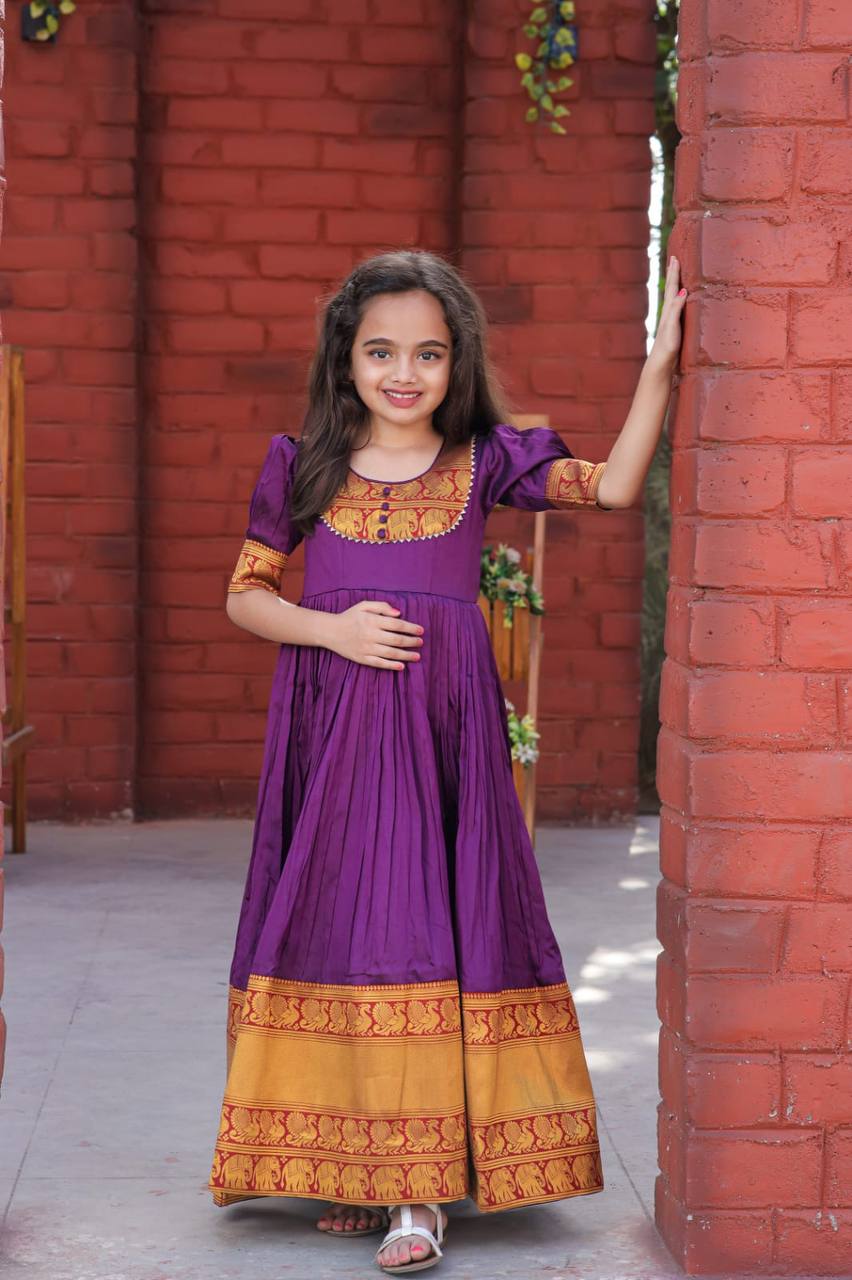 Trendy Purple Color Jacquard Work Girls Gown