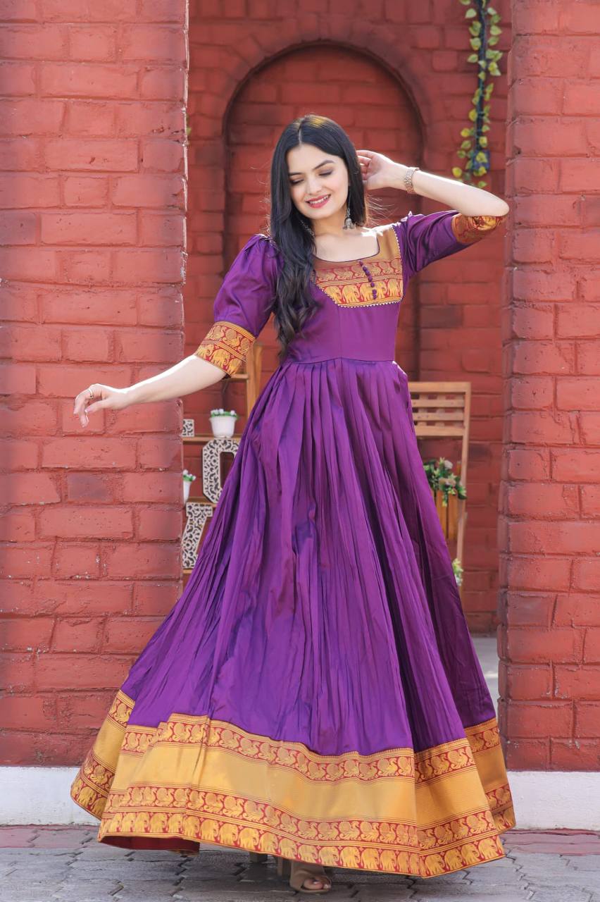 Jacquard Weaving Work Purple Color Gown