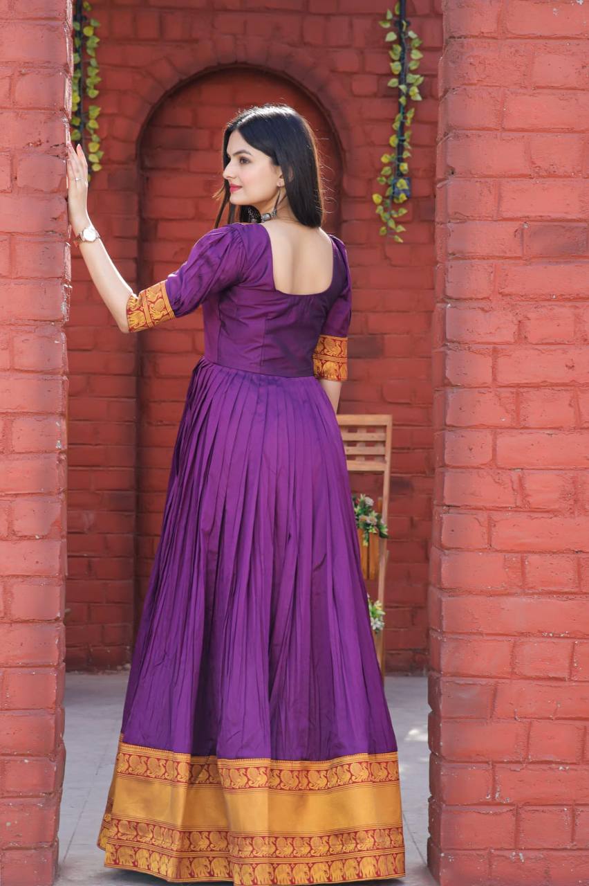Elegant Purple Color Mother-Daughter Jacquard Work Gown
