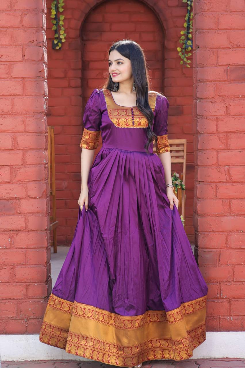Jacquard Weaving Work Purple Color Gown