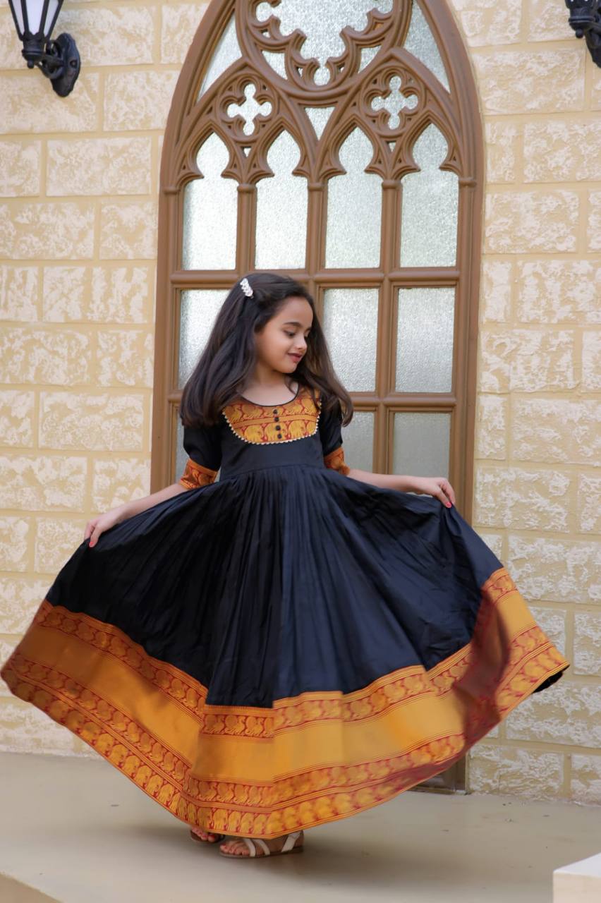 Trendy Black Color Jacquard Work Girls Gown
