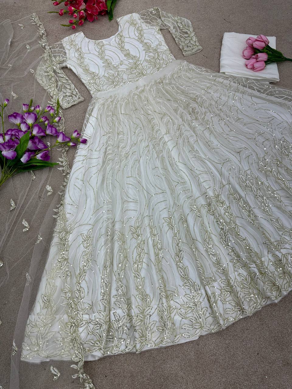 Gorgeous Shine Sequence Work White Color Gown