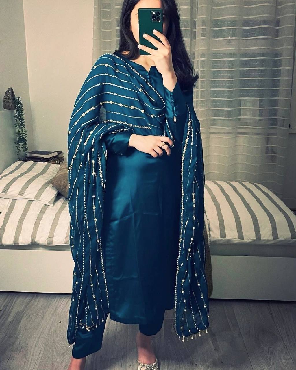 Teal Blue Color Salwar Suit With Work Dupatta