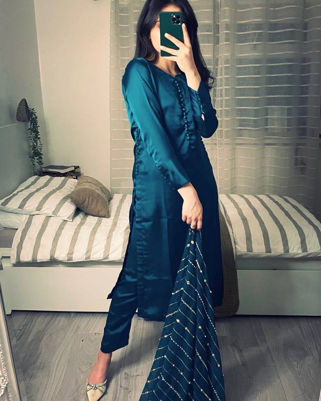 Teal Blue Color Salwar Suit With Work Dupatta