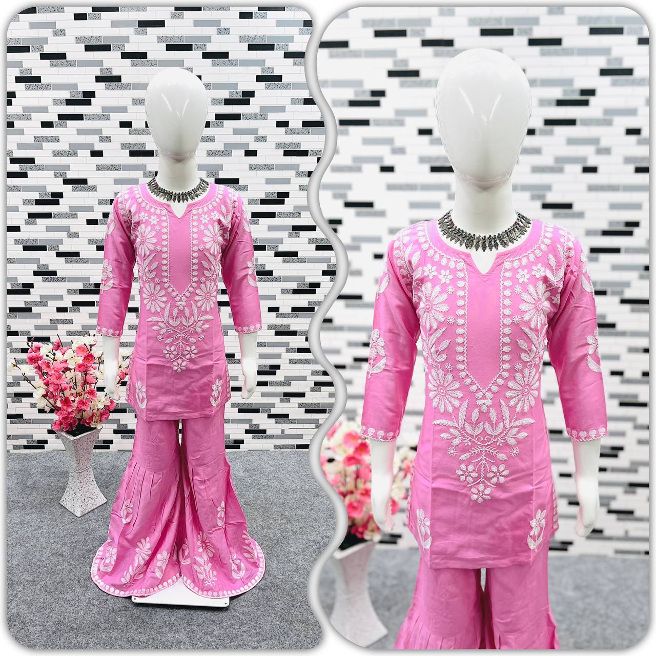 Girls Pink Color Festive Wear Sharara Suit
