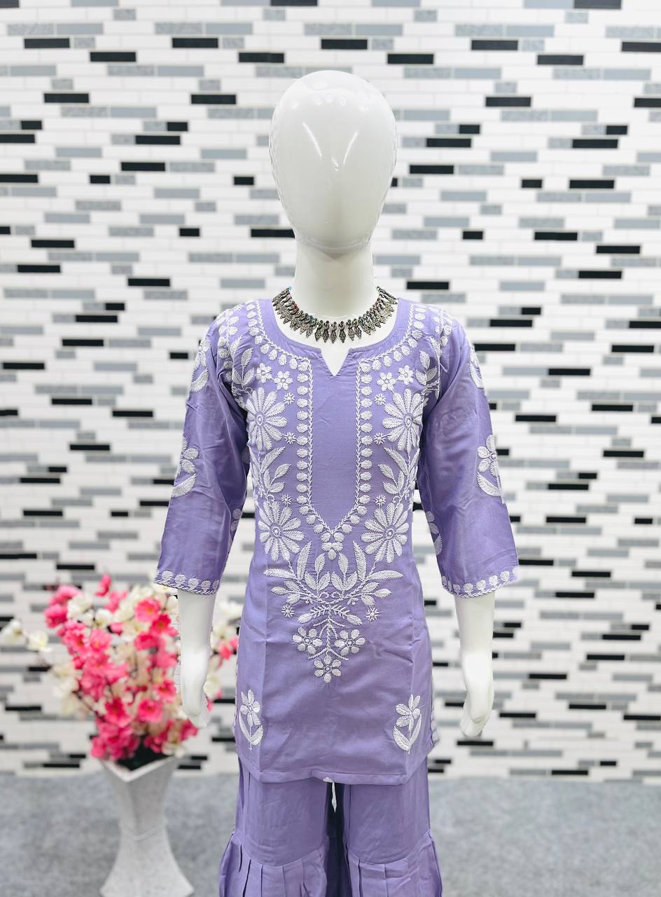 Girls Lavender Color Festive Wear Sharara Suit