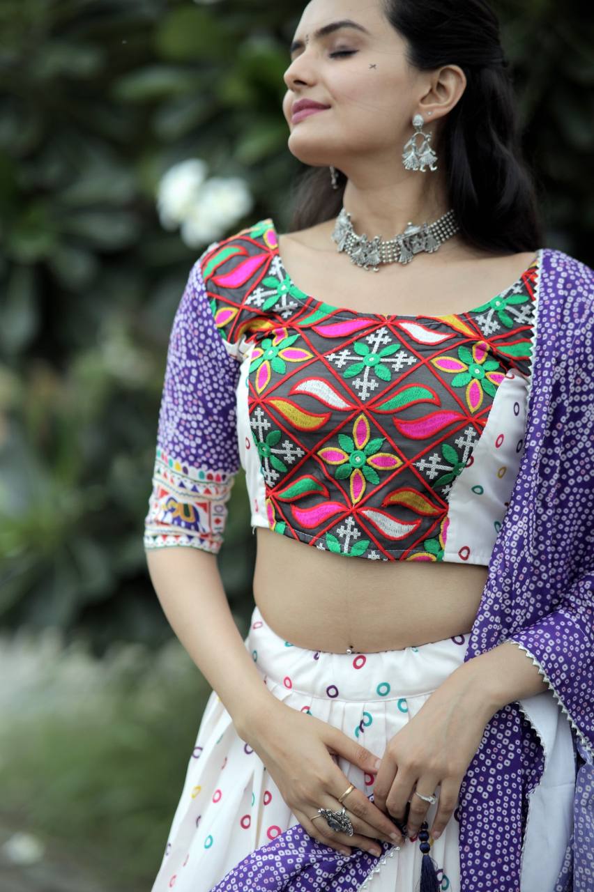 Traditional Wear White With Purple Color Lehenga Choli