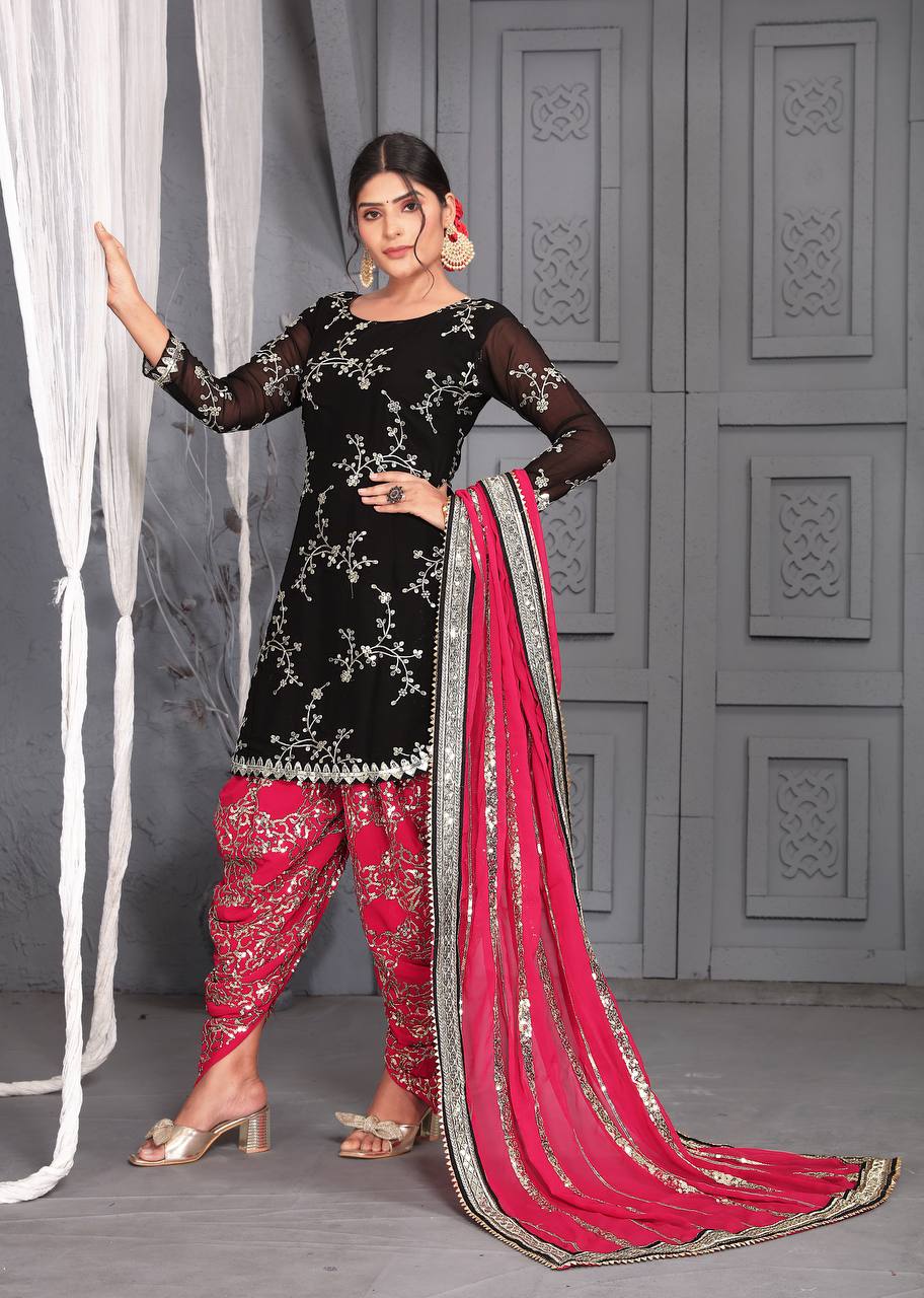 Presenting Black With Pink Color Dhoti Suit