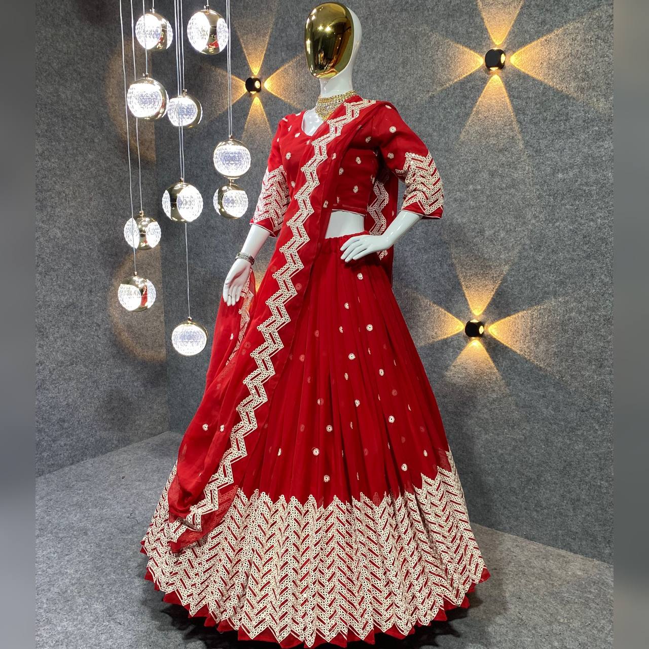 Luxuriant Red Color Georgette Sequence Embroidery Work Lehenga Choli