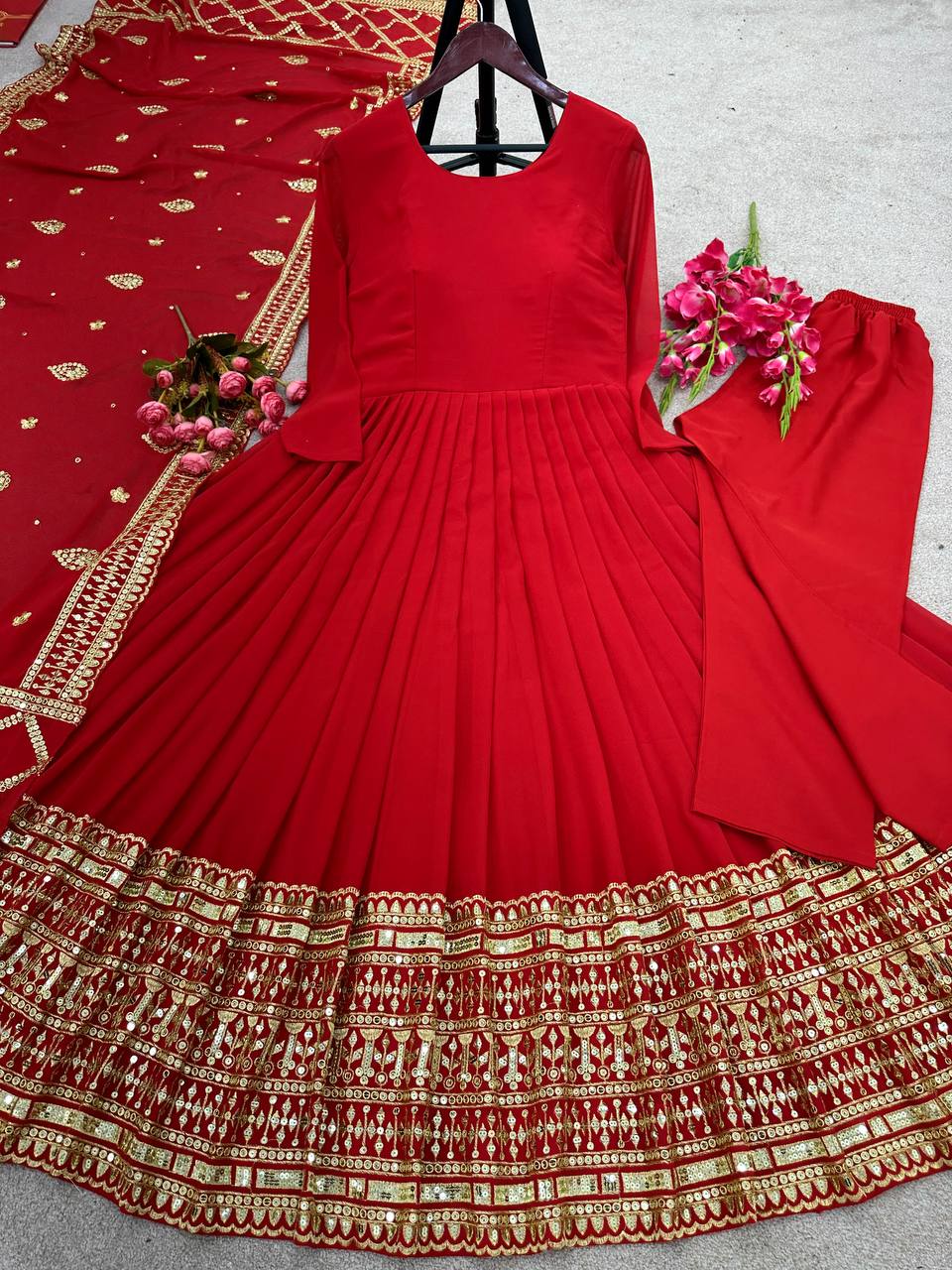 Bollywood Sonam Kapoor Wear Red Sequence Work Anarkali Gown