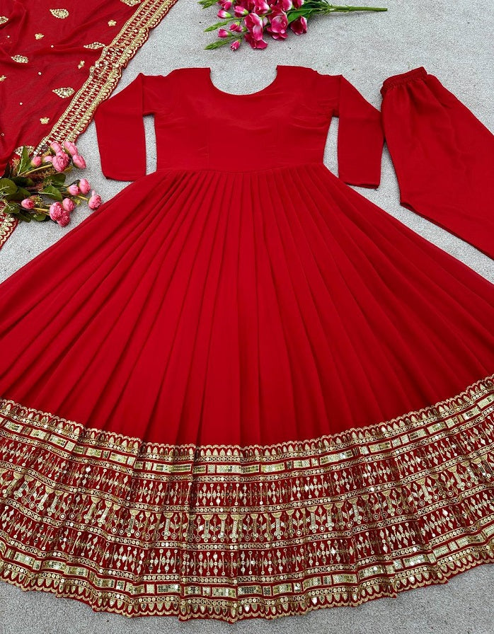 Bollywood Sonam Kapoor Wear Red Sequence Work Anarkali Gown