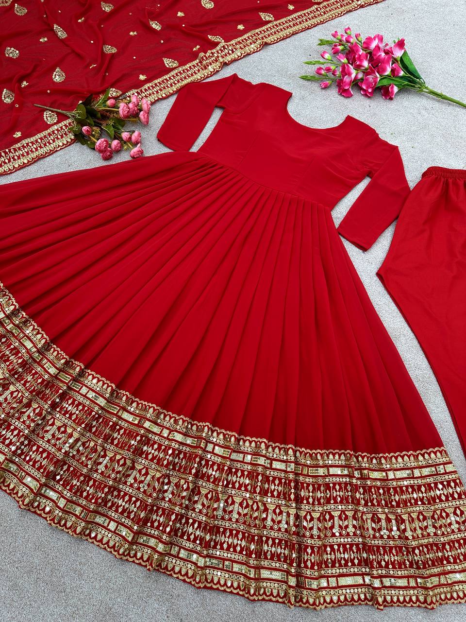 Bollywood Sonam Kapoor Wear Red Sequence Work Anarkali Gown