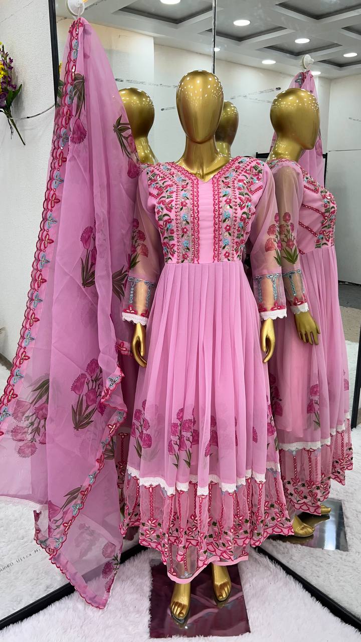 Terrific Pink Color Digital Print Work Anarkali Suit