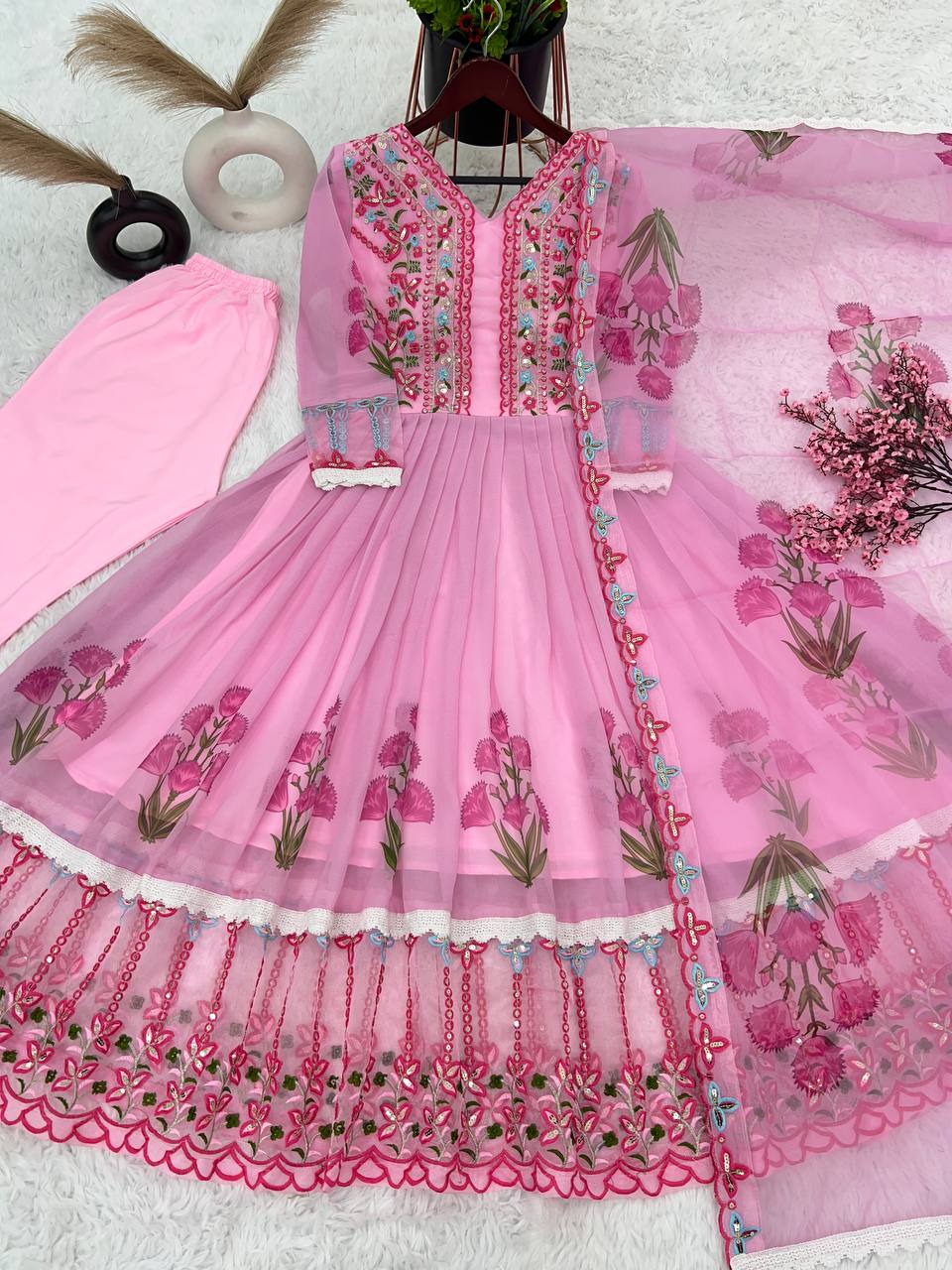 Terrific Pink Color Digital Print Work Anarkali Suit