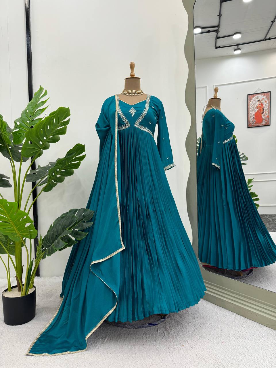 Luxuriant Aqua Blue Color Thread with Sequence Anarkali Gown