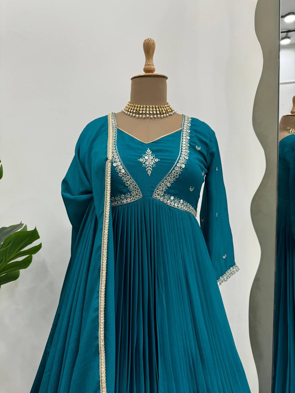 Luxuriant Aqua Blue Color Thread with Sequence Anarkali Gown