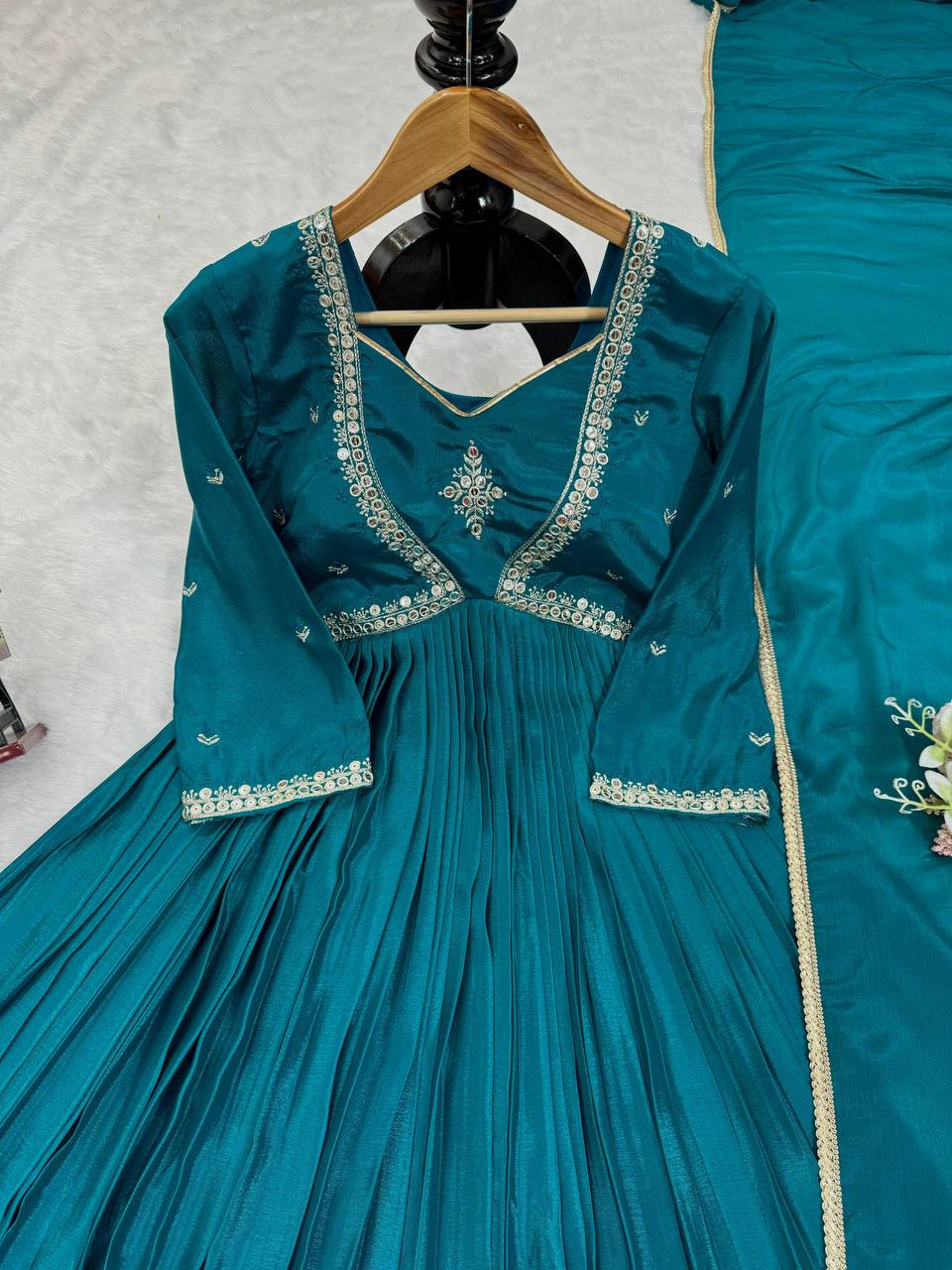 Luxuriant Aqua Blue Color Thread with Sequence Anarkali Gown