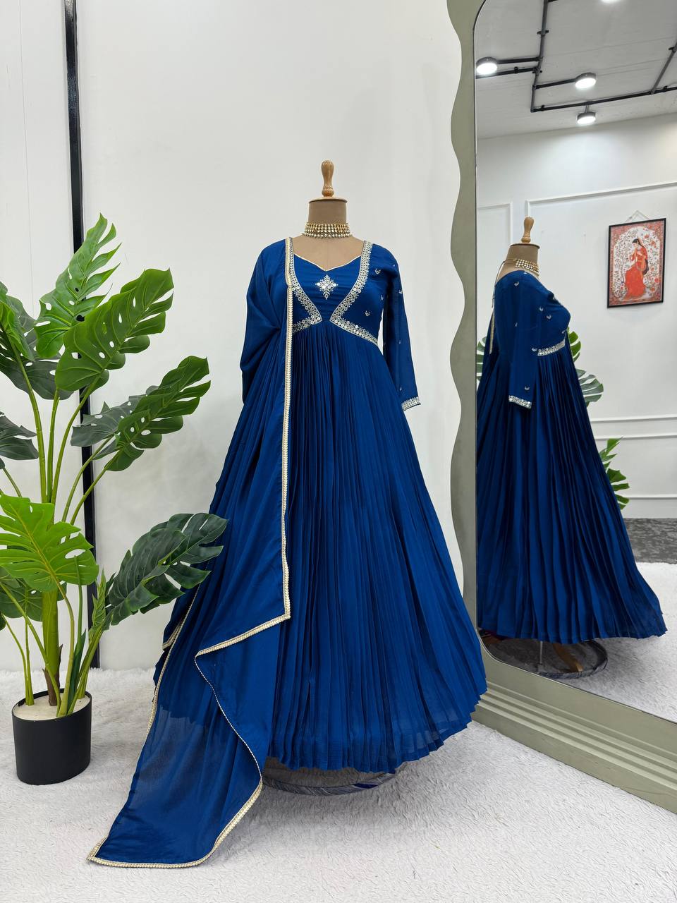 Luxuriant Navy Blue Color Thread with Sequence Anarkali Gown