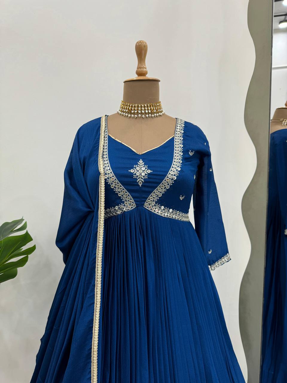 Luxuriant Navy Blue Color Thread with Sequence Anarkali Gown