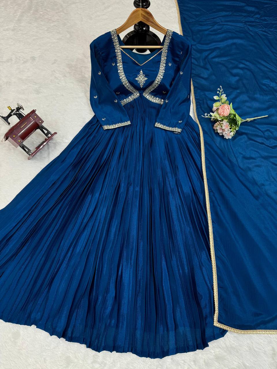 Luxuriant Navy Blue Color Thread with Sequence Anarkali Gown