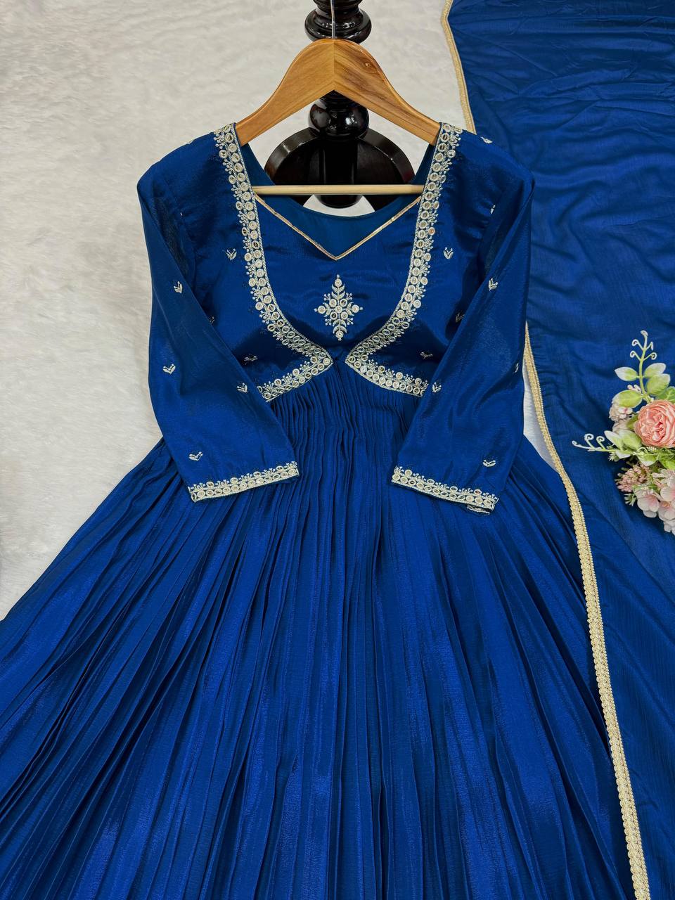 Luxuriant Navy Blue Color Thread with Sequence Anarkali Gown