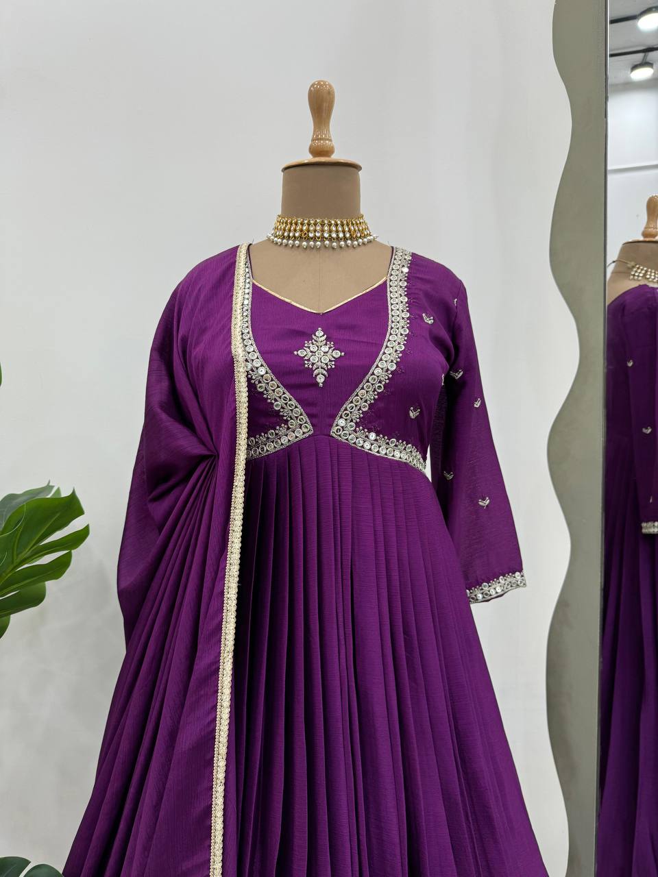 Luxuriant Wine Color Thread with Sequence Anarkali Gown