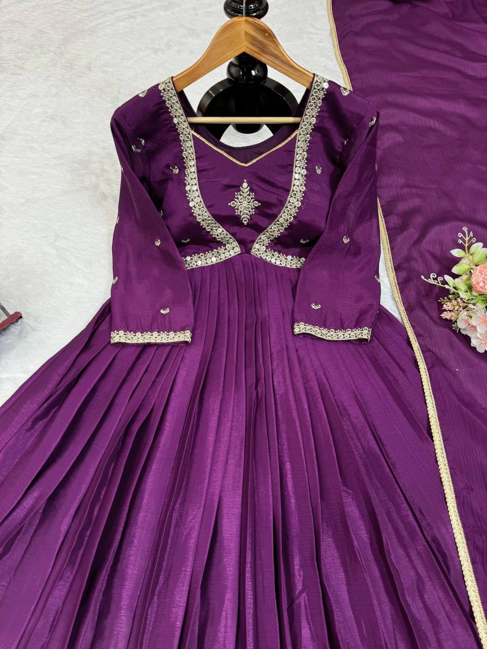 Luxuriant Wine Color Thread with Sequence Anarkali Gown