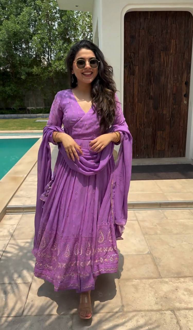 Fantastic Sequence Work Purple Anarkali Gown