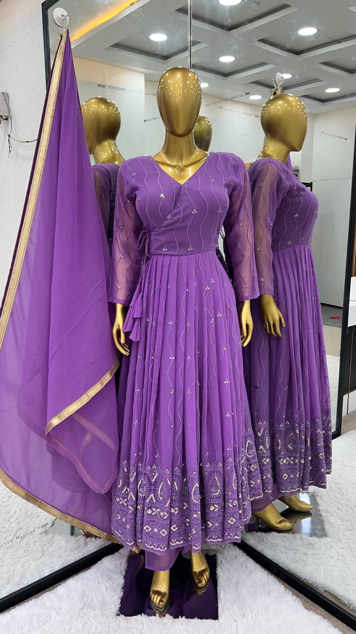 Fantastic Sequence Work Purple Anarkali Gown