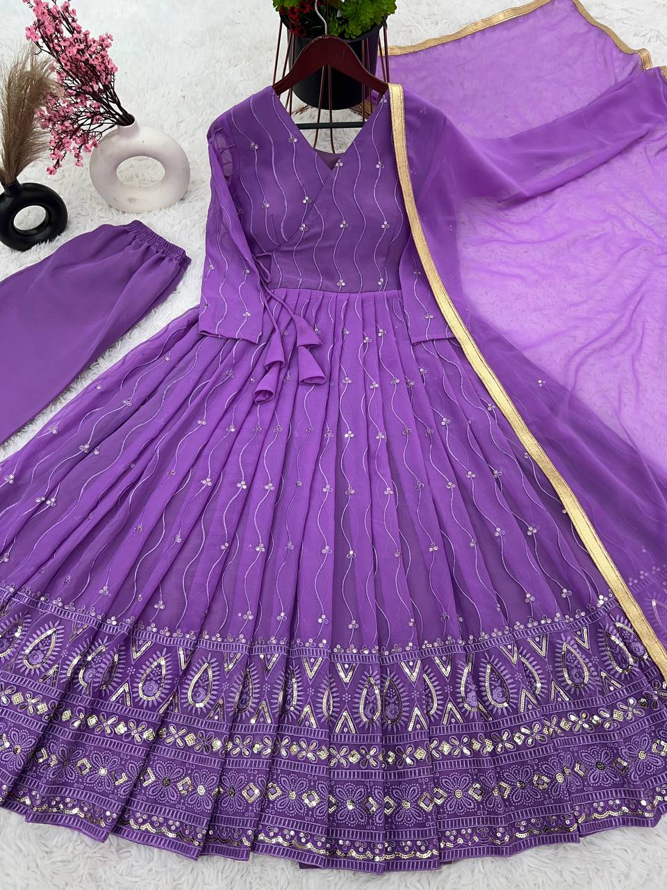 Fantastic Sequence Work Purple Anarkali Gown