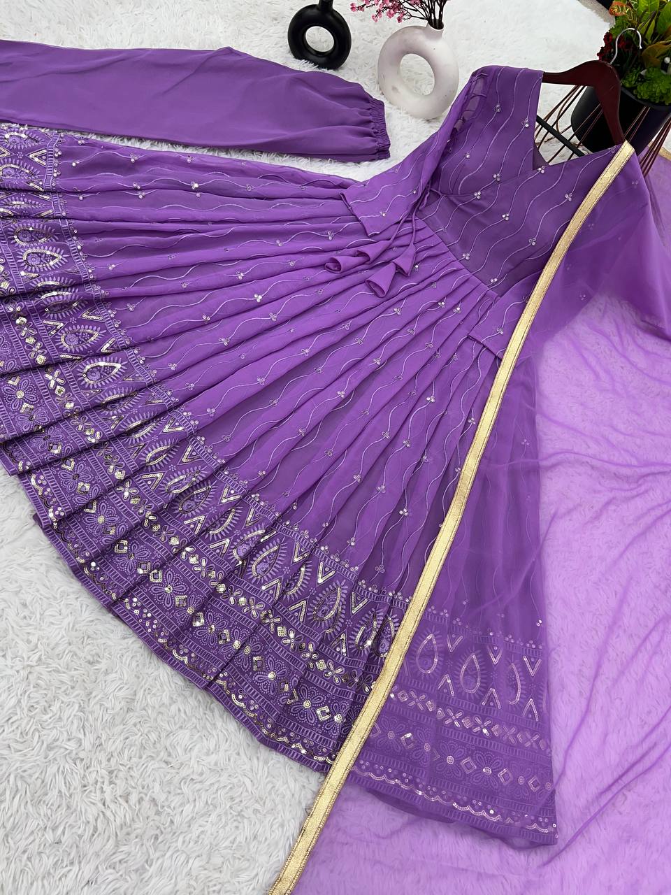 Fantastic Sequence Work Purple Anarkali Gown