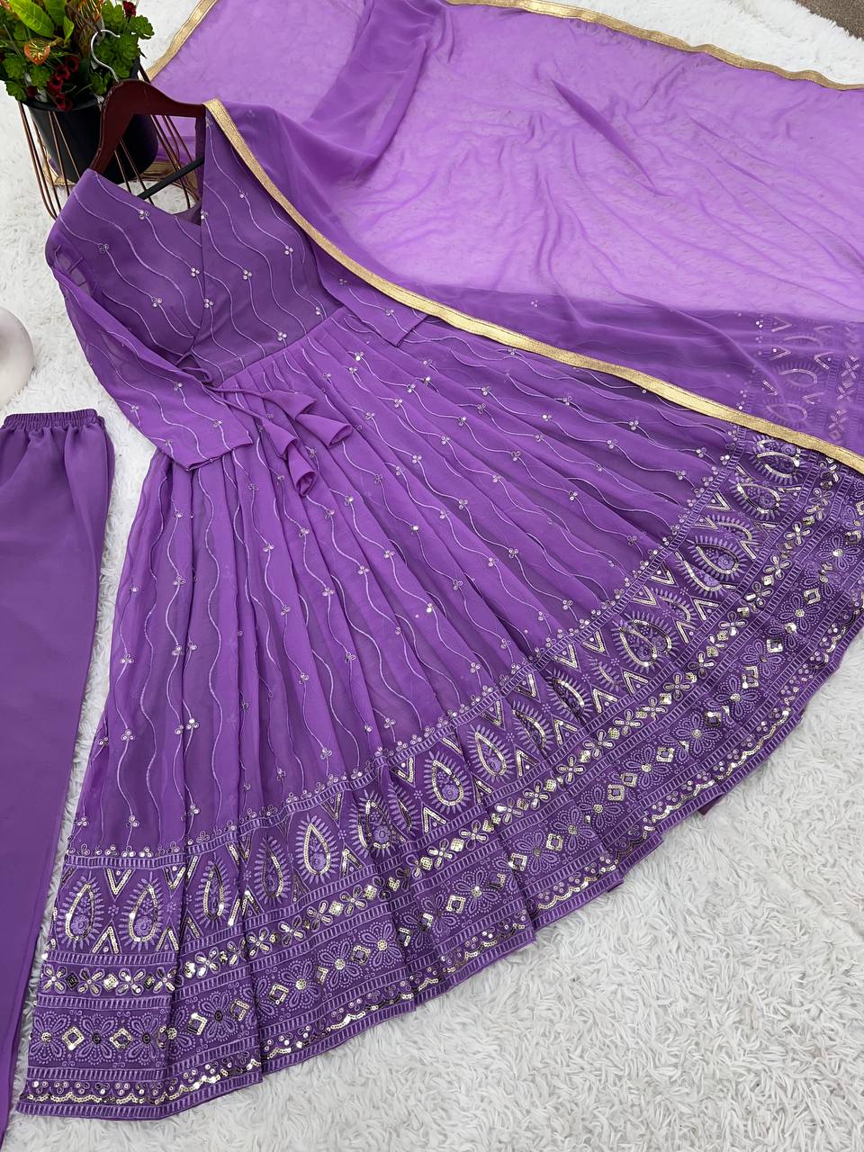 Fantastic Sequence Work Purple Anarkali Gown