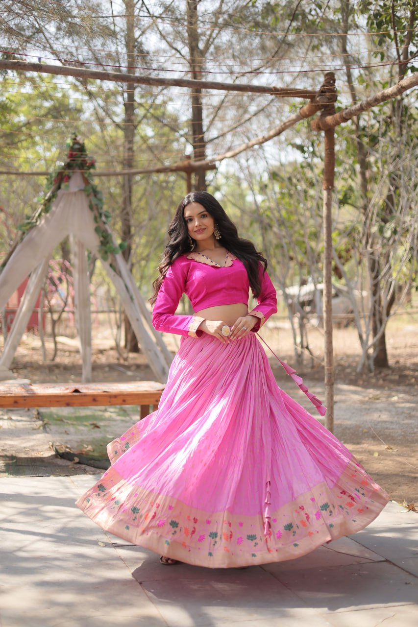 Fantastic Pink Color Kalamkari Zari Border Lehenga Choli