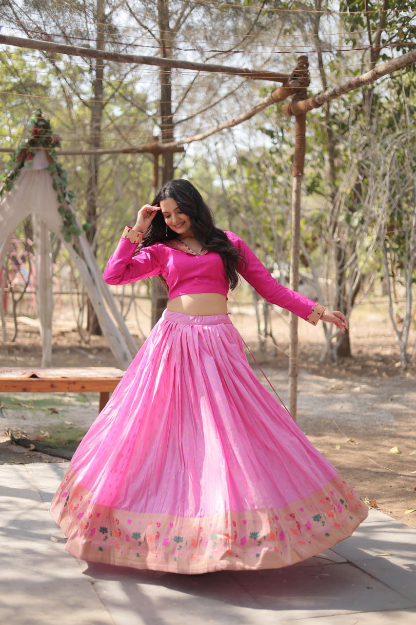 Fantastic Pink Color Kalamkari Zari Border Lehenga Choli