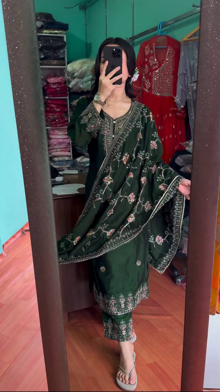 Green Color Sequence Work Salwar Suit