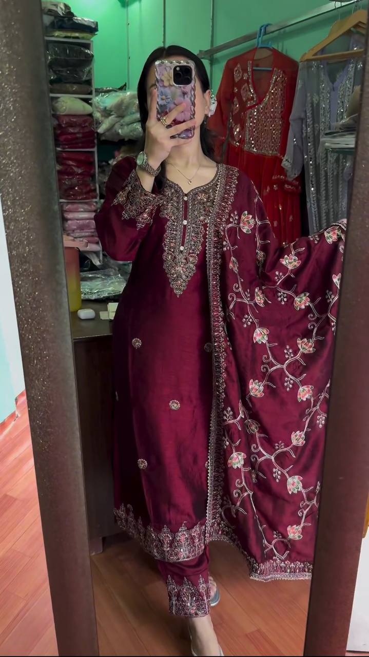 Maroon Color Sequence Work Salwar Suit