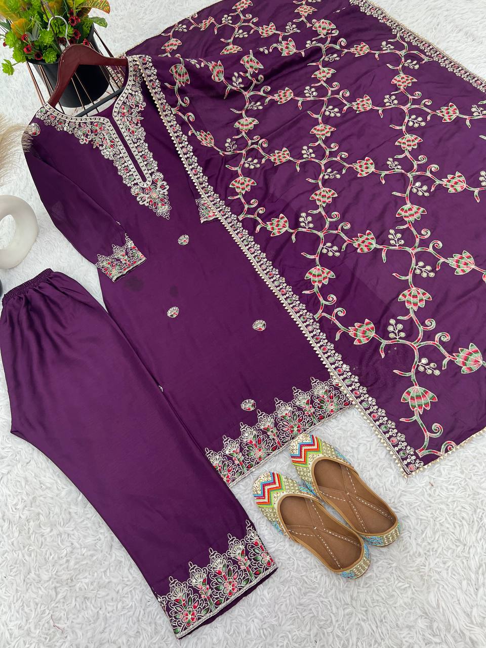 Wine Color Sequence Work Salwar Suit