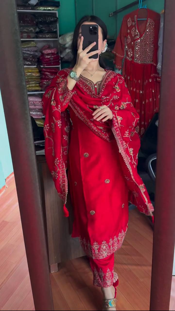 Red Color Sequence Work Salwar Suit