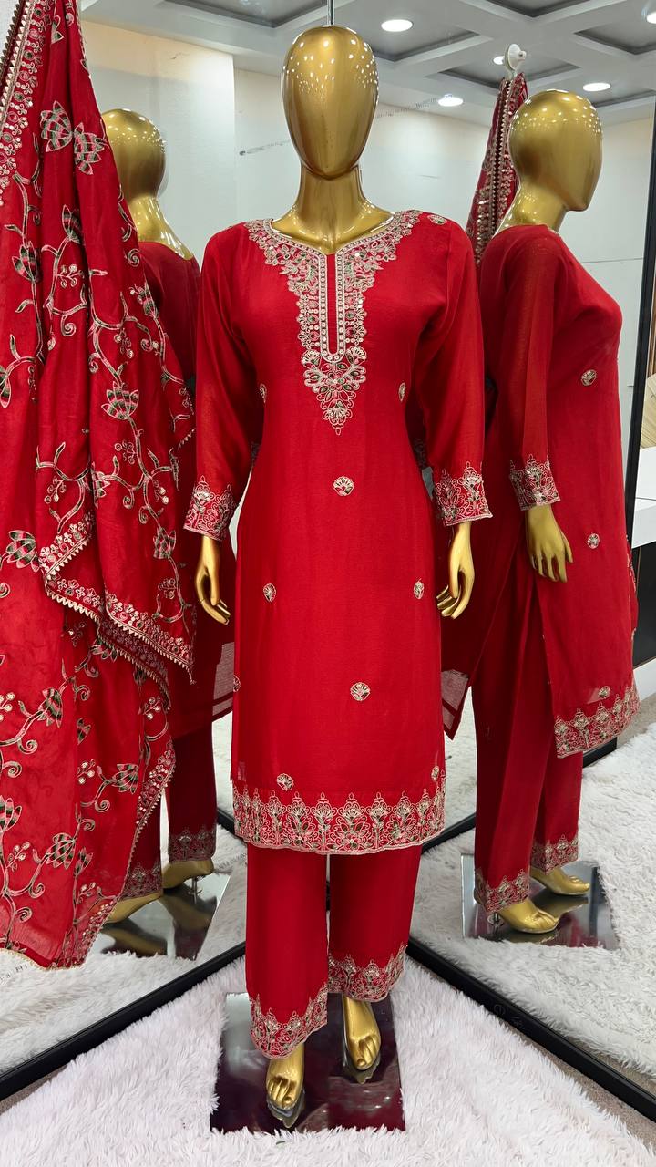 Red Color Sequence Work Salwar Suit